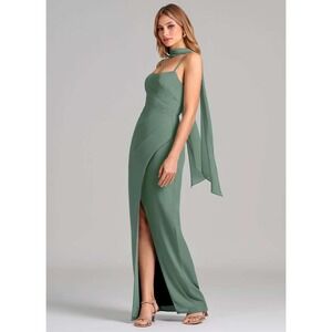 Azazie‎ Calandra Eucalyptus Sheath Pleated Chiffon Dress A12 New With Tags